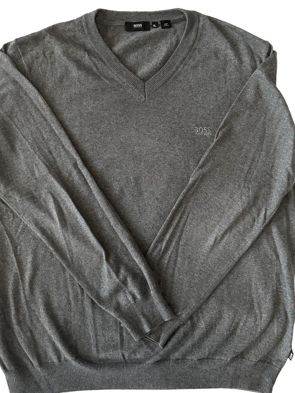BOSS Hugo Boss Gray V-Neck Wool Blend Long Sleeve Sweater -XL